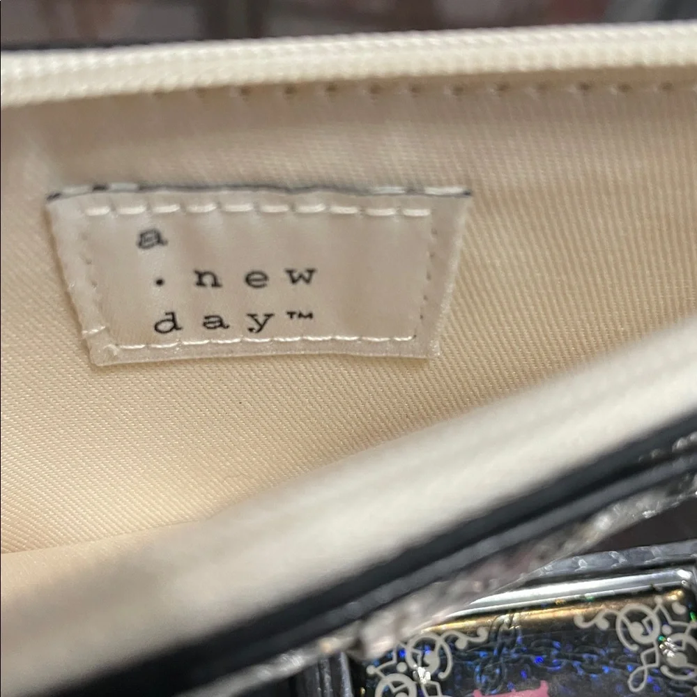 a new day Snake-Print Zip Clutch in White and Black